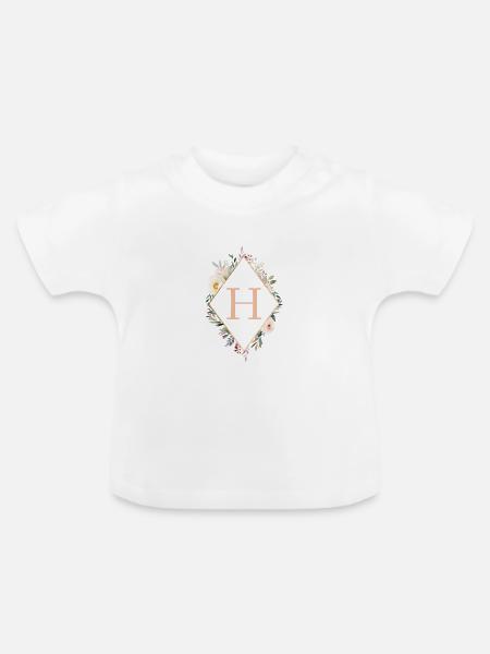 H Monogramm , Floral, Boho - Baby Bio-T-Shirt mit Rundhals - Weiß