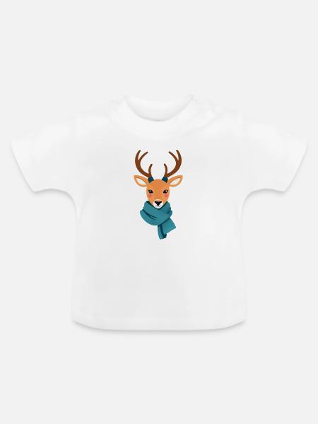 Hirsch mit Schal Winterbild - Baby Bio-T-Shirt mit Rundhals - Weiß