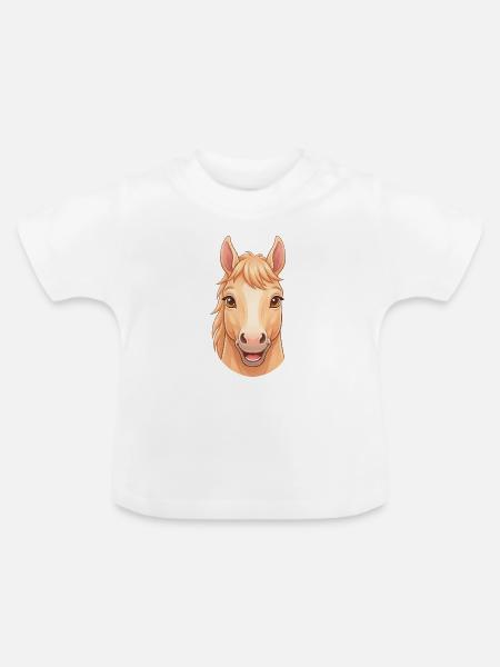 Süßes, glückliches Cartoon-Pferdegesicht Illustration - Baby Bio-T-Shirt mit Rundhals - Weiß