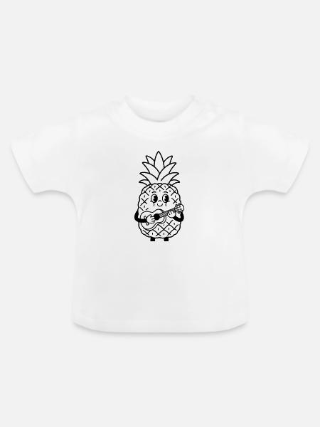 Ananas mit Ukulele - Baby Bio-T-Shirt mit Rundhals - Weiß