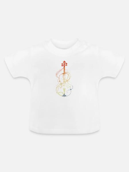 Violine Line Art Retro-Stil - Baby Bio-T-Shirt mit Rundhals - Weiß