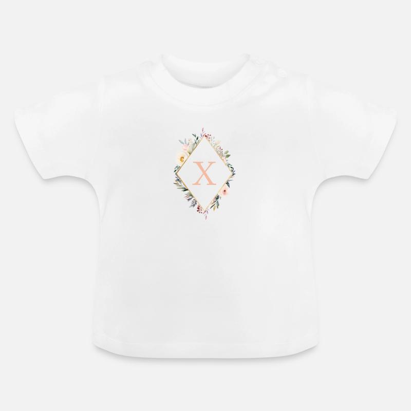 X Monogramm , Floral, Boho - Baby Bio-T-Shirt mit Rundhals - Weiß