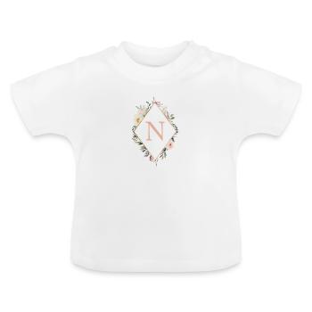 N Monogram, Floral, Boho - Baby Organic T-Shirt with Round Neck - white - Front