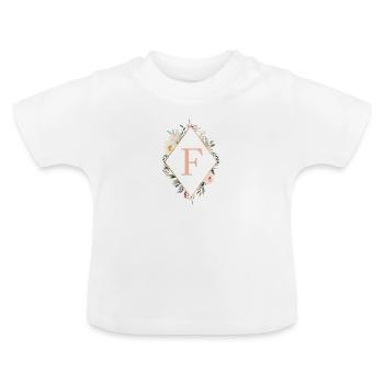 F Monogram, Floral, Boho - Baby Organic T-Shirt with Round Neck - white - Front