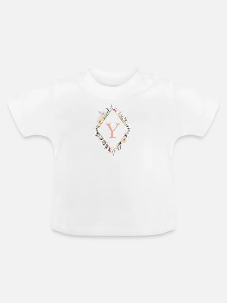 Y Monogramm , Floral, Boho - Baby Bio-T-Shirt mit Rundhals - Weiß