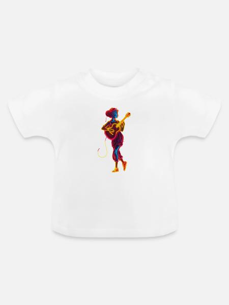 Gitarristin Retrowave - Baby Bio-T-Shirt mit Rundhals - Weiß