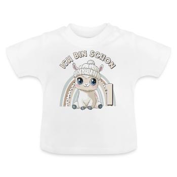1er anniversaire Alpaga Lama Arc-en-ciel Mignon Mignon - T-shirt bio col rond Bébé - blanc - Devant