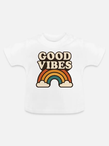 Retro Regenbogen Positive Energie - Baby Bio-T-Shirt mit Rundhals - Weiß