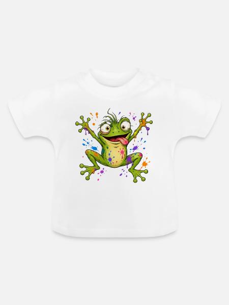 Frecher Frosch mit Farbklecksen - Baby Bio-T-Shirt mit Rundhals - Weiß