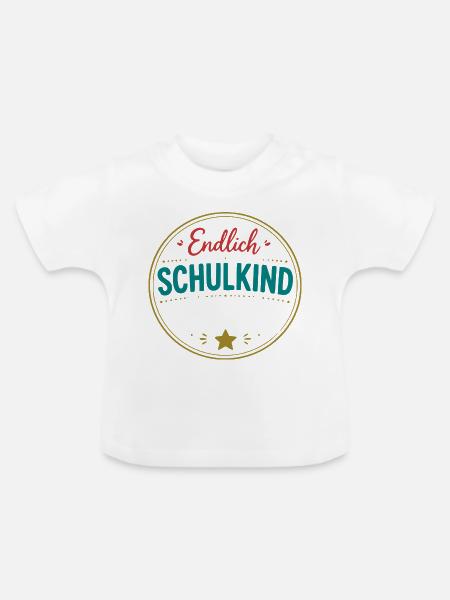 Endlich Schulkind Badge - Baby Bio-T-Shirt mit Rundhals - Weiß