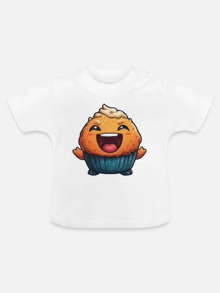 Kuschelmuffin Lachender Cupcake - Baby Bio-T-Shirt mit Rundhals - Weiß