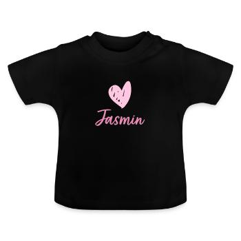 Süße Namens-Babykleidung Jasmin - Baby Bio-T-Shirt mit Rundhals - Schwarz - Vorne