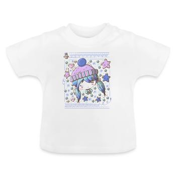 Festive snow flake bubble head cutie - Baby Organic T-Shirt with Round Neck - white - Front