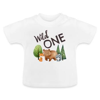 1st Birthday Forest Animals Fox Bear Raccoon - Baby Organic T-Shirt with Round Neck - white - Front