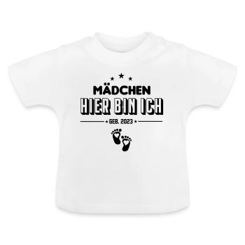 Säugling Baby 2023 Jungen Mädchen Hier bin Ich - Baby Bio-T-Shirt mit Rundhals - Weiß - Vorne