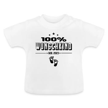 Säugling Baby 2023 100% Wunschkind Wunschbaby - Baby Bio-T-Shirt mit Rundhals - Weiß - Vorne