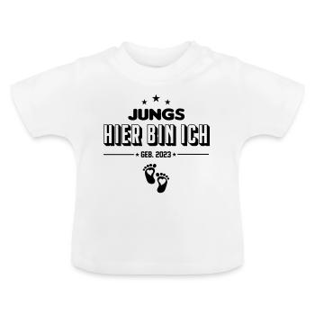 Säugling Baby 2023 Mädchen Jungs Hier bin ich - Baby Bio-T-Shirt mit Rundhals - Weiß - Vorne
