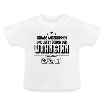 Säugling Baby 2023 Gerade angekommen Lustig - Baby Bio-T-Shirt mit Rundhals - Weiß - Vorne