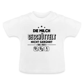 Baby 2023 Milch Flasche geben Durst essen - Baby Bio-T-Shirt mit Rundhals - Weiß - Vorne