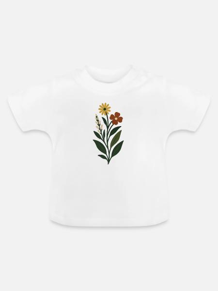 Frühlingsblumen Minimalkunst - Baby Bio-T-Shirt mit Rundhals - Weiß