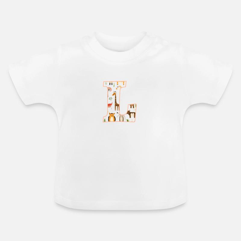 Buchstabe L, Monogramm, Tiermuster - Baby Bio-T-Shirt mit Rundhals - Weiß