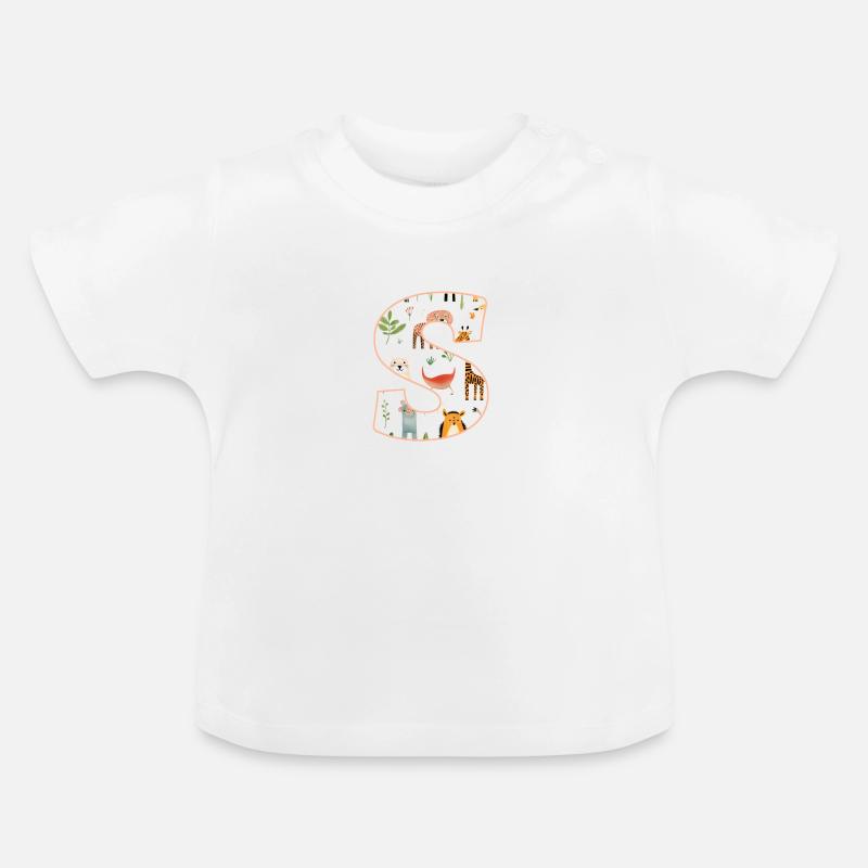 Buchstabe S, Monogramm, Tiermuster - Baby Bio-T-Shirt mit Rundhals - Weiß