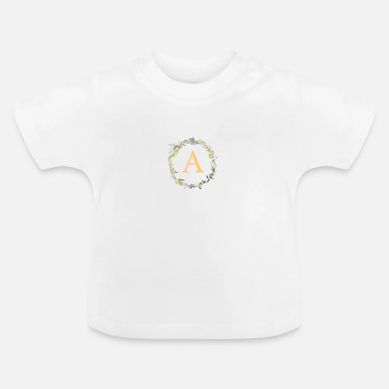 A Monogramm Eukalyptus-Kranz - Baby Bio-T-Shirt mit Rundhals - Weiß