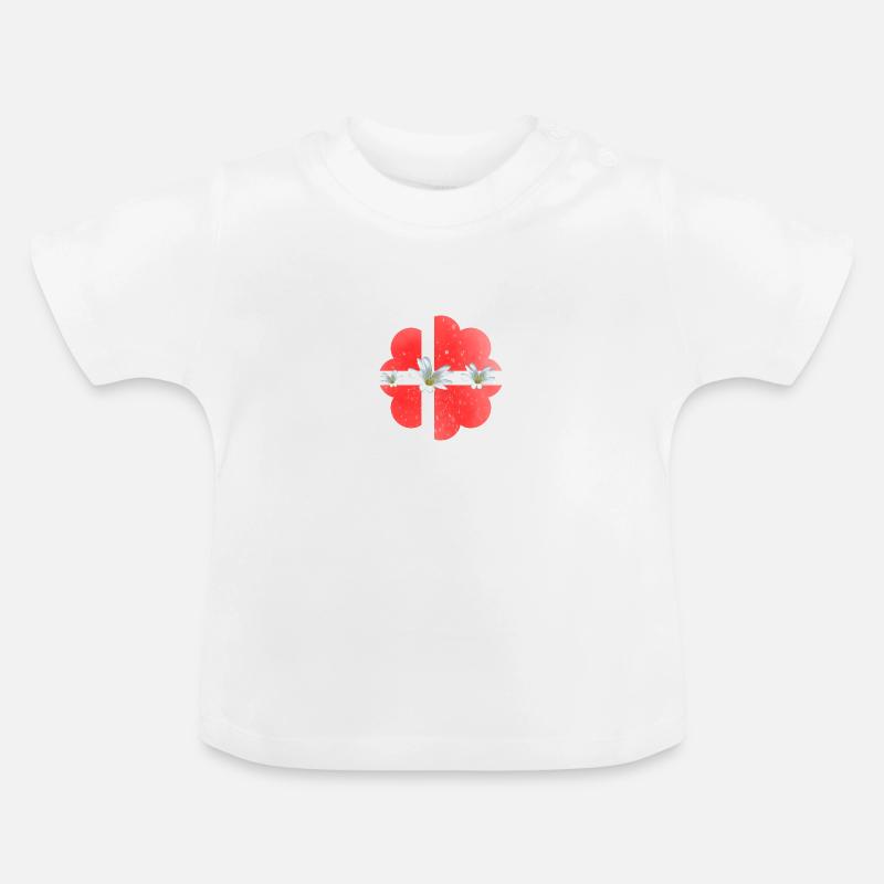 Danemark Drapeau avec des fleurs Danemark - T-shirt bio col rond Bébé - blanc