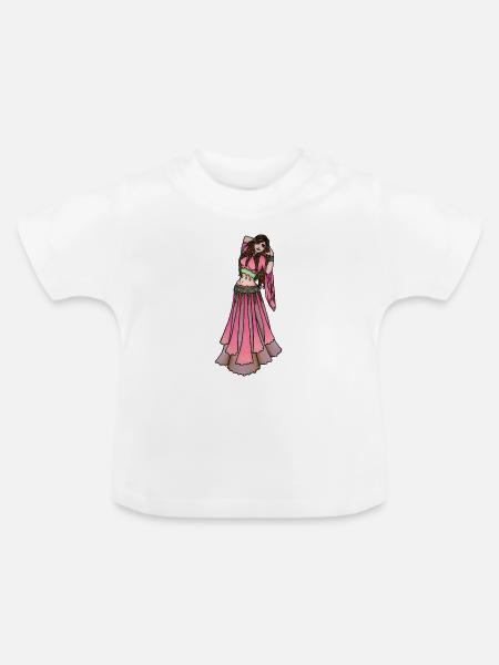 Rosa Bauchtanz-Diva im Schleier - Baby Bio-T-Shirt mit Rundhals - Weiß