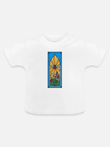Bienenfenster im Gartenblumen - Baby Bio-T-Shirt mit Rundhals - Weiß