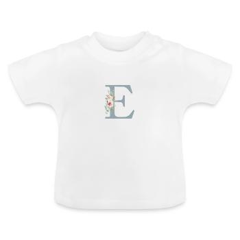 E| Monogramme | Eucalyptus Pastel Fleur Bleu - T-shirt bio col rond Bébé - blanc - Devant