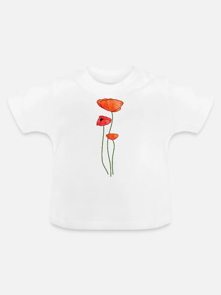 Drei Mohnblüten - Baby Bio-T-Shirt mit Rundhals - Weiß