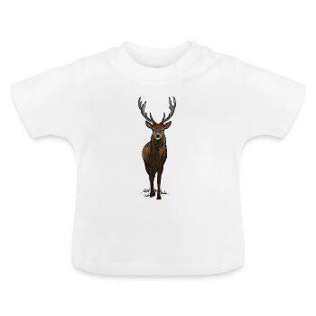 Hirsch mit Geweih - Baby Bio-T-Shirt mit Rundhals - Weiß - Vorne
