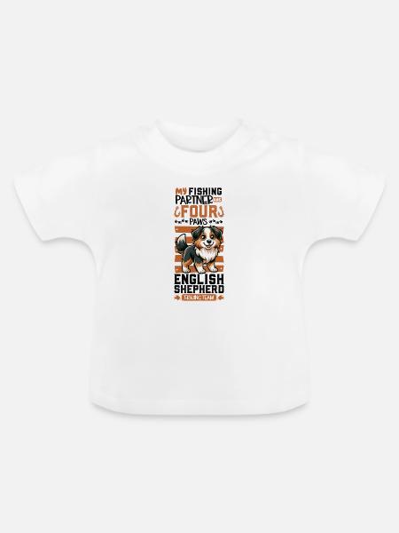 Angeln und English Shepherd - Baby Bio-T-Shirt mit Rundhals - Weiß