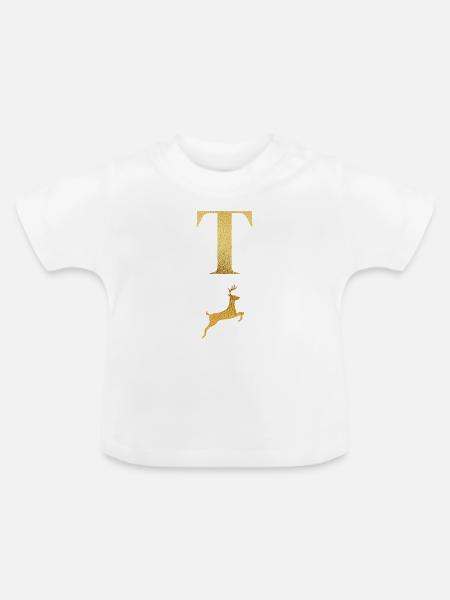 Buchstabe t goldener Hirsch - Geschenkidee - Baby Bio-T-Shirt mit Rundhals - Weiß