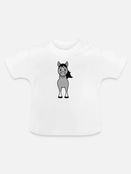 Grauer Pony mit schwarzer Mähne - Baby Bio-T-Shirt mit Rundhals - Weiß