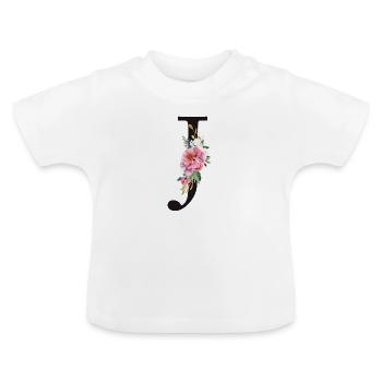 Monogramme personnalisable J Floral Rose Blanc - T-shirt bio col rond Bébé - blanc - Devant