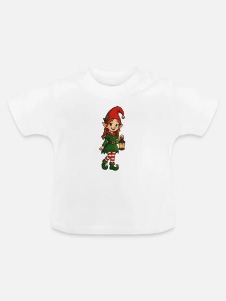 Weihnachts-Elfe mit Laterne - Baby Bio-T-Shirt mit Rundhals - Weiß