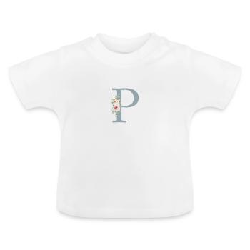 P| Monogramme | Eucalyptus Pastel Fleur Bleu - T-shirt bio col rond Bébé - blanc - Devant