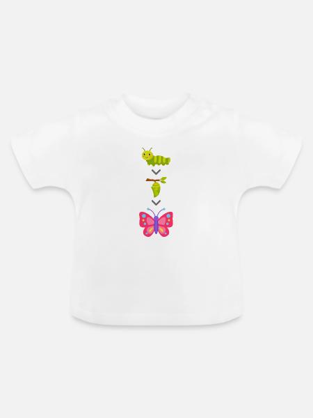 Raupe zu Schmetterling Verwandlung - Baby Bio-T-Shirt mit Rundhals - Weiß