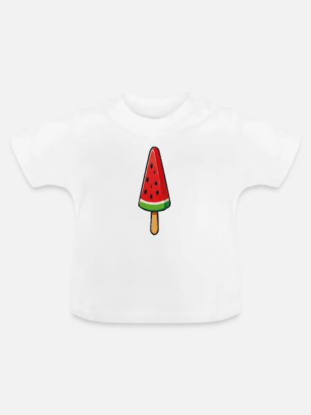 Wassermelonen-Eis am Stiel - Baby Bio-T-Shirt mit Rundhals - Weiß