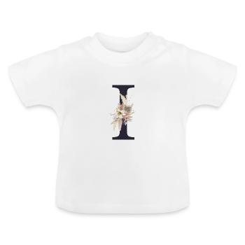 Monogramme I Floral personnalisable - T-shirt bio col rond Bébé - blanc - Devant