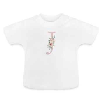 J| Monogram | Eucalyptus Pastel Flower Blue - Baby Organic T-Shirt with Round Neck - white - Front