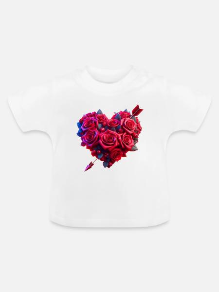 Rosenherz (02) - Baby Bio-T-Shirt mit Rundhals - Weiß