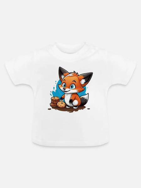 Kleiner Fuchs mit Schoko Keksen - Baby Bio-T-Shirt mit Rundhals - Weiß
