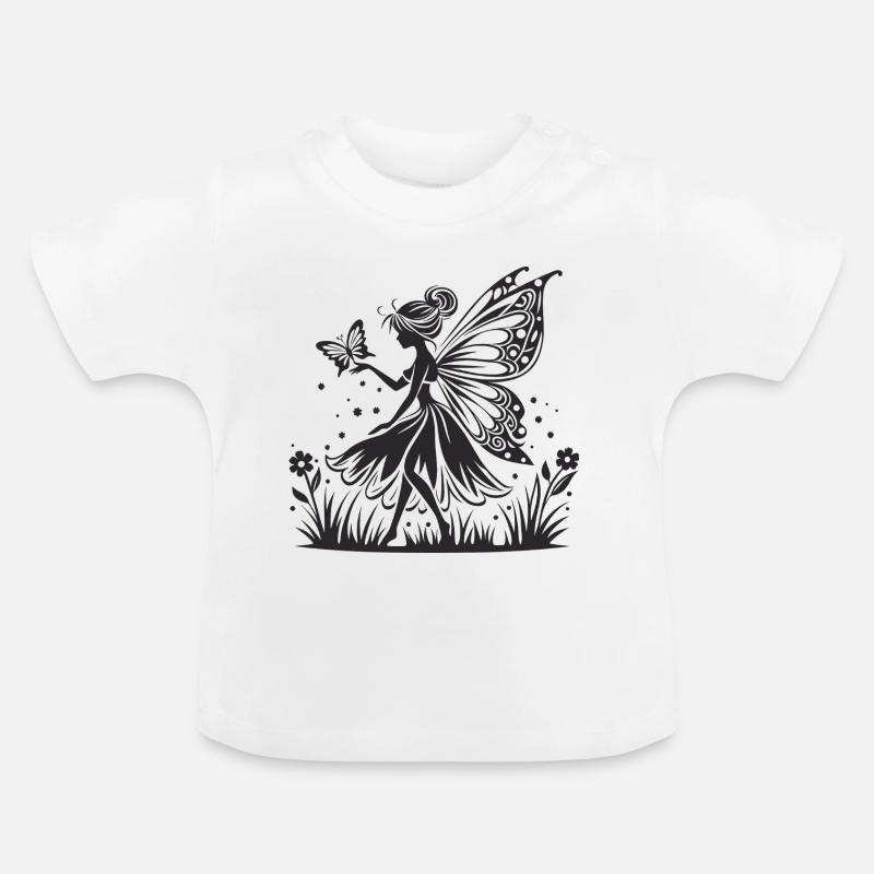 Fée au clair de lune avec silhouette de papillon - T-shirt bio col rond Bébé - blanc