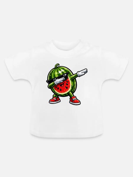 Dabbing Wassermelone - Baby Bio-T-Shirt mit Rundhals - Weiß