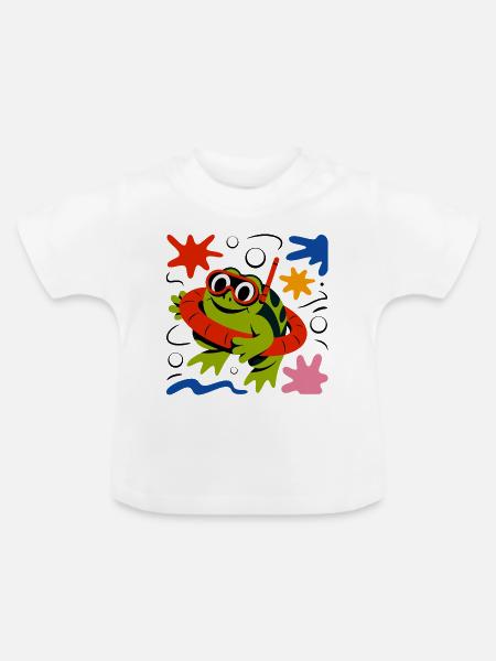 Frosch mit Taucherbrille - Baby Bio-T-Shirt mit Rundhals - Weiß
