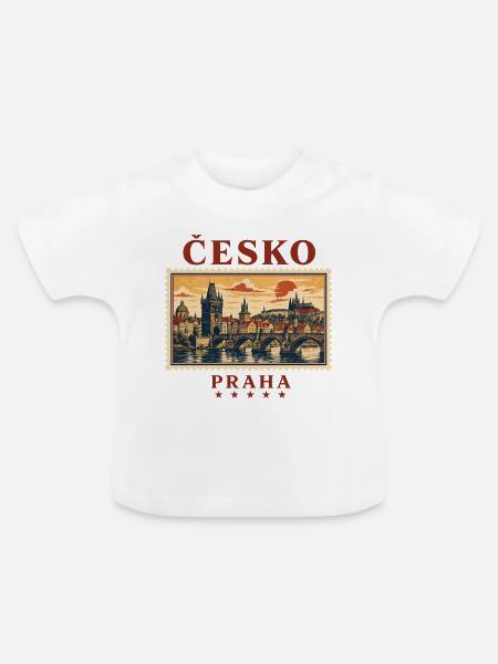 Prag Romantik als Reisemarke - Baby Bio-T-Shirt mit Rundhals - Weiß