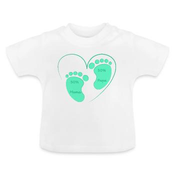 50% Mama Papa Fußabdruck Schwangerschaftsshirt - Baby Bio-T-Shirt mit Rundhals - Weiß - Vorne